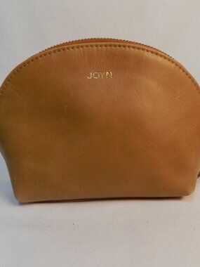 JOYN Leather zip around pouch clutch make-up bag brown 7.5" x 5"